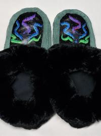 Northern lights painted design moccasin slippers, Ladies 10-11.