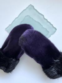 Royal Purple Seal Skin and Black Beaver Fur trimmed mitts - Size Medium