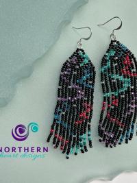 Signature Northern Lights design beaded fringe earrings - custom made