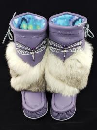 Mid-Calf Style Mukluks, Lilac colour with Dragonfly Beading, Ladies 8 (fit 7.5-8.5)