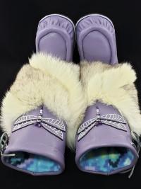 Mid-Calf Style Mukluks, Lilac colour with Dragonfly Beading, Ladies 8 (fit 7.5-8.5)