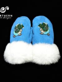 beaded mitts, leather mitts, fur mitts