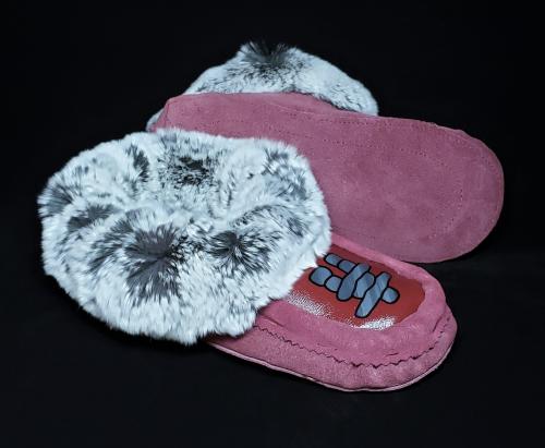 Hand painted moccasin slippers, Inunnguaq design, Ladies 6.5-7.5