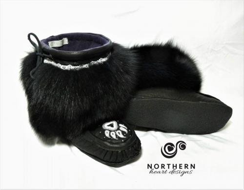 beaded mukluks, short mukluks, leather, fur, handmade, mukluks