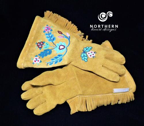 gauntlets, gauntlet gloves, leather gloves, winter gloves, leather, fur, beading