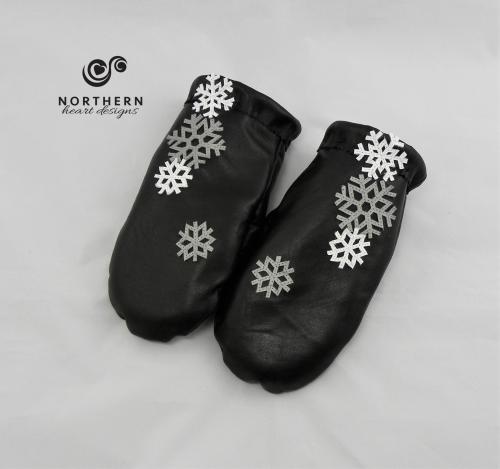 Mitts with Leather Appliqué, Weave or Embroidery 