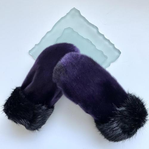 Royal Purple Seal Skin and Black Beaver Fur trimmed mitts - Size Medium