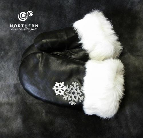 Mitts with Leather Appliqué, Weave or Embroidery 